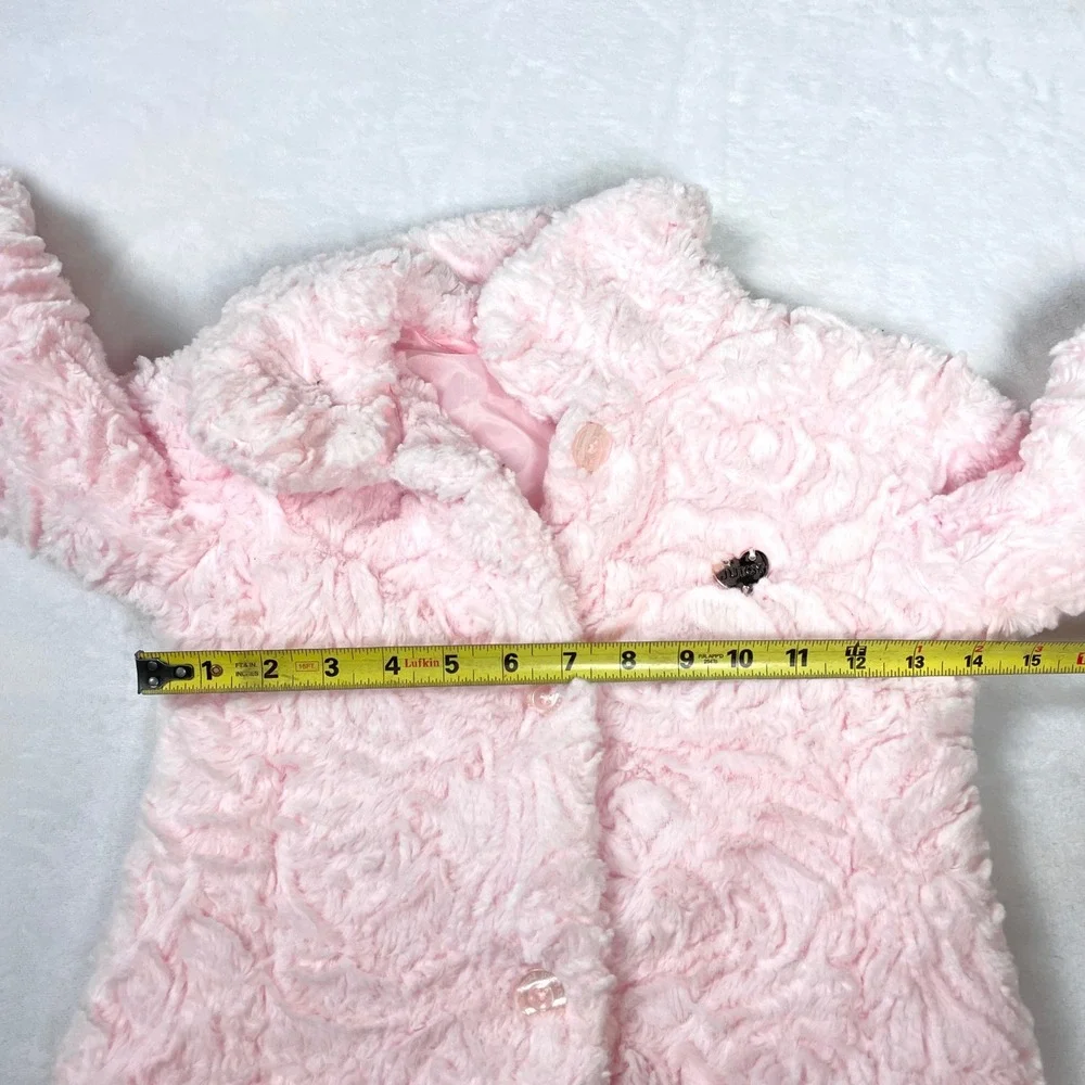 Juicy Couture Faux Fur Coat Girls 7 Pink Excellent Rosebud Texture Swirl